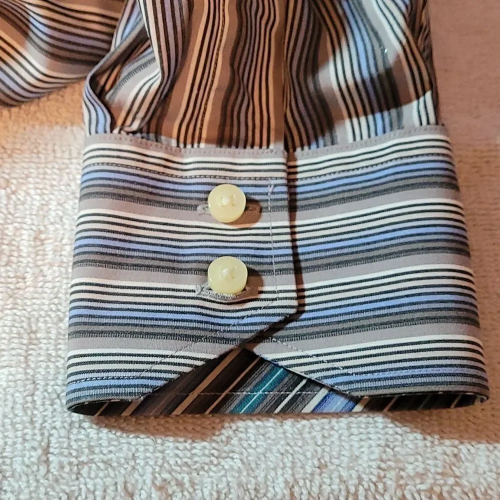 Tailorbyrd striped men's long‎ sleeve button up shirt size Large